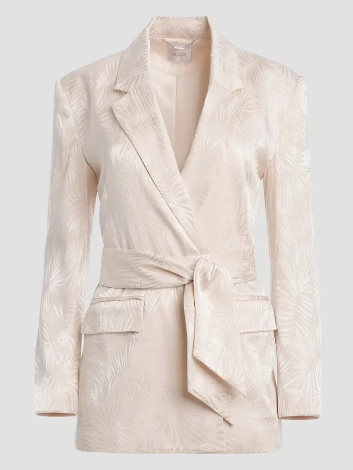 Holly Jacquard Belted Blazer Pearl Oyster Women Jackets and Coats GUESS Holly Jacquard Belted Blazer Pearl Oyster Women Jackets and Coats GUESS