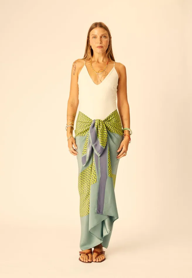 Women Natalie Martin CoverUps SarongScarf Block Zigzag Lime