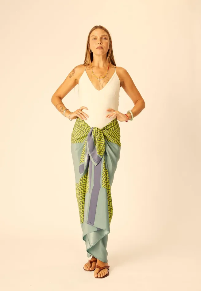Women Natalie Martin CoverUps SarongScarf Block Zigzag Lime