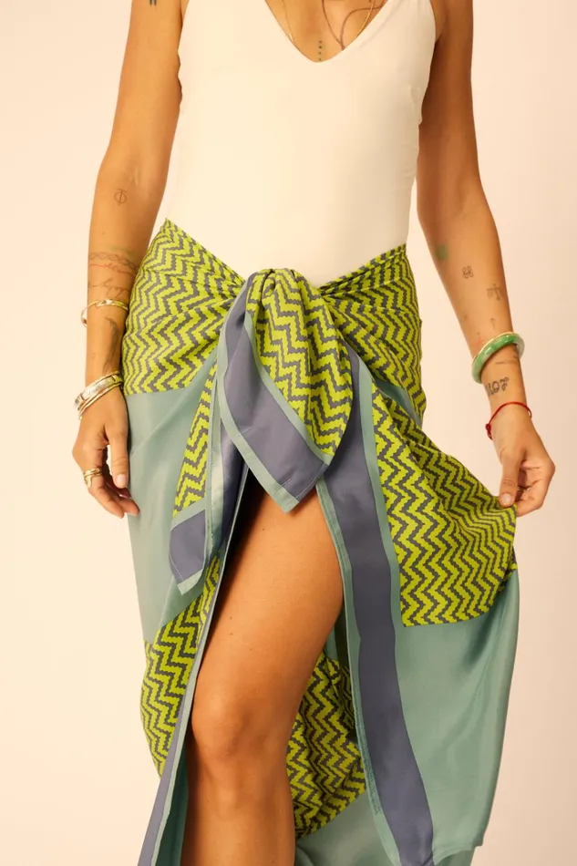 Women Natalie Martin CoverUps SarongScarf Block Zigzag Lime