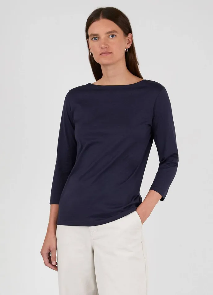 34 Sleeve Boat Neck Tshirt Navy Women SUNSPEL Tshirts and Tops