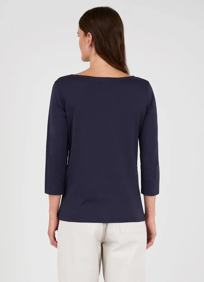 34 Sleeve Boat Neck Tshirt Navy Women SUNSPEL Tshirts and Tops