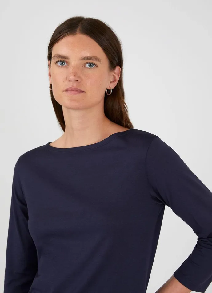 34 Sleeve Boat Neck Tshirt Navy Women SUNSPEL Tshirts and Tops