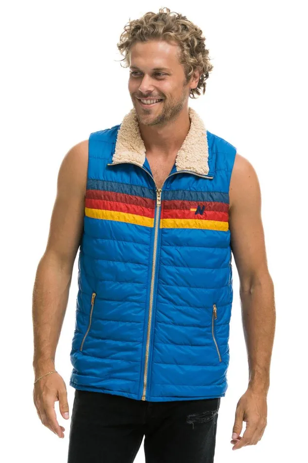 4 Stripe Vest Sherpa Snorkel Blue Men Aviator Nation Vests