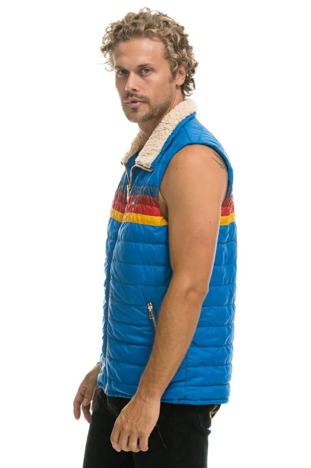 4 Stripe Vest Sherpa Snorkel Blue Men Aviator Nation Vests
