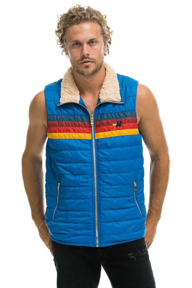 4 Stripe Vest Sherpa Snorkel Blue Men Aviator Nation Vests