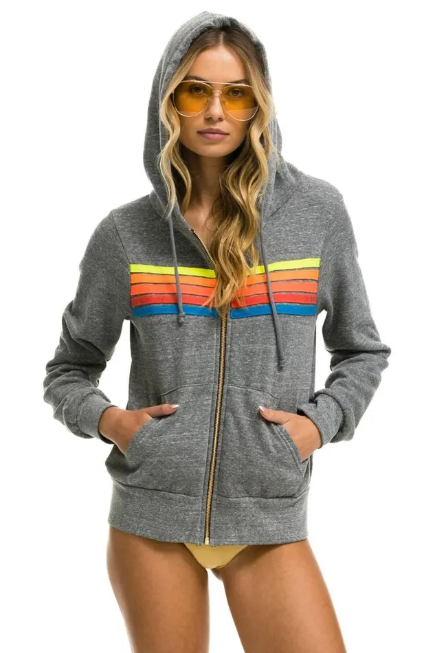 5 Stripe Hoodie 8211 Heather Grey Neon Rainbow WomenMen Aviator Nation Hoodies