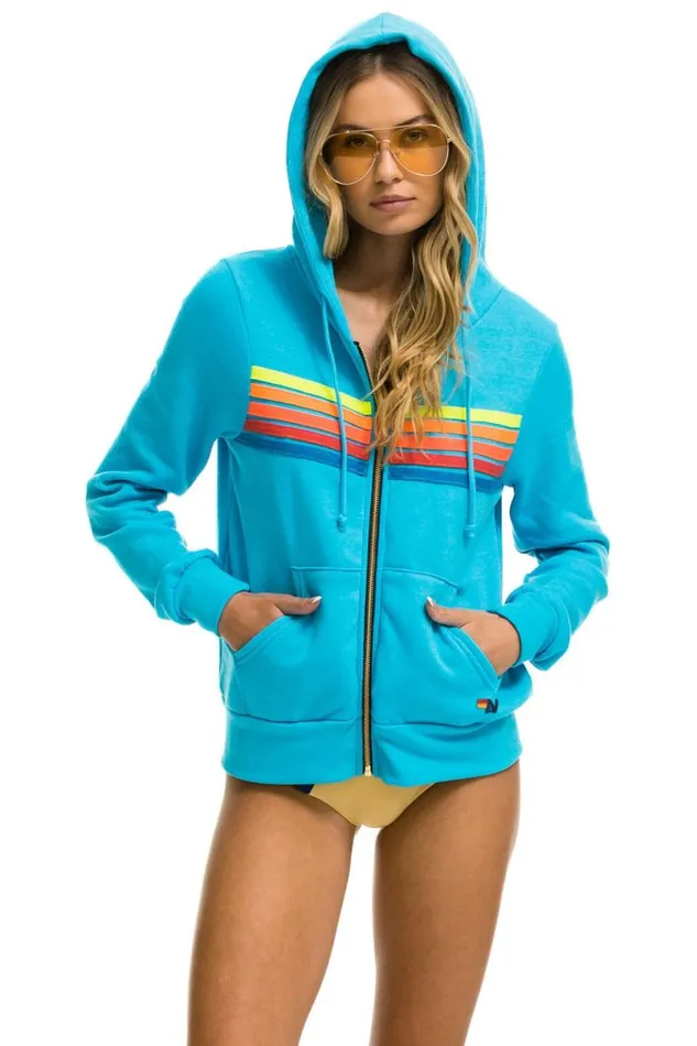 5 Stripe Hoodie 8211 Neon Blue Neon Rainbow WomenMen Aviator Nation Hoodies