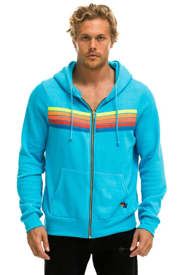 5 Stripe Hoodie 8211 Neon Blue Neon Rainbow WomenMen Aviator Nation Hoodies
