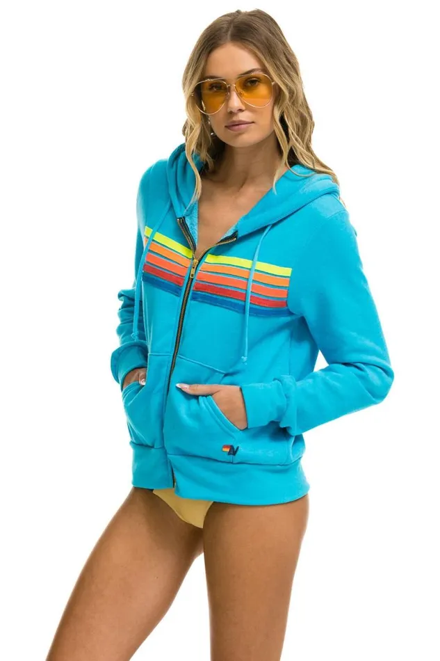 5 Stripe Hoodie 8211 Neon Blue Neon Rainbow WomenMen Aviator Nation Hoodies