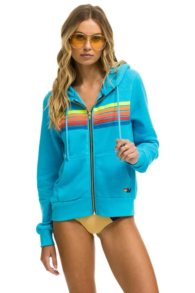 5 Stripe Hoodie 8211 Neon Blue Neon Rainbow WomenMen Aviator Nation Hoodies