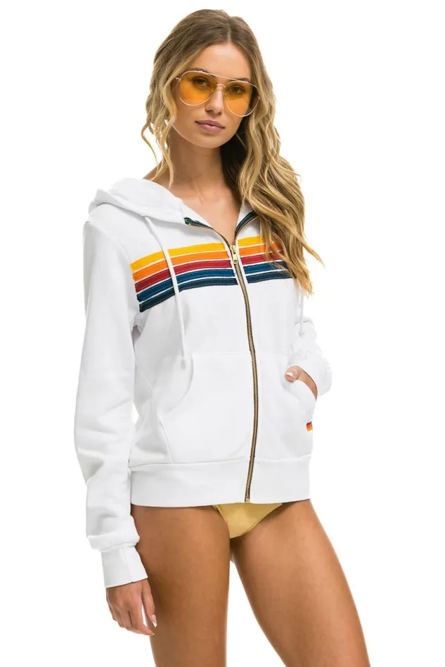 5 Stripe Hoodie 8211 White WomenMen Aviator Nation Hoodies