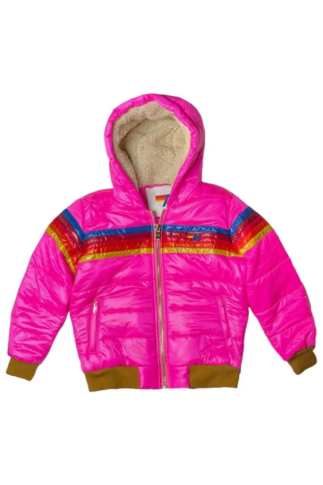 5 Stripe Trekker Jacket 8211 Glossy Neon Pink Kids Aviator Nation Outerwear