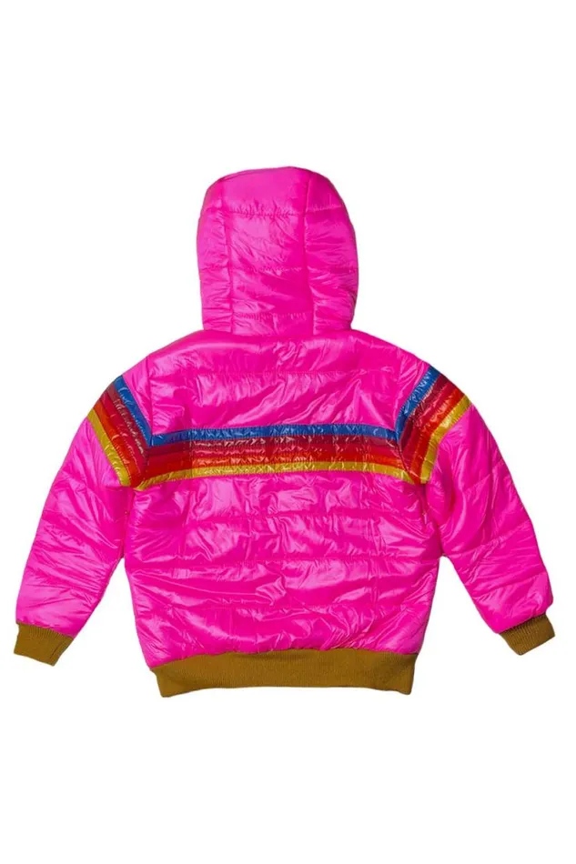 5 Stripe Trekker Jacket 8211 Glossy Neon Pink Kids Aviator Nation Outerwear