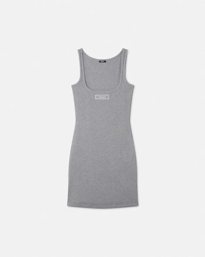 90s Vintage Logo Ribbed Dress Gray Women Versace Dresses