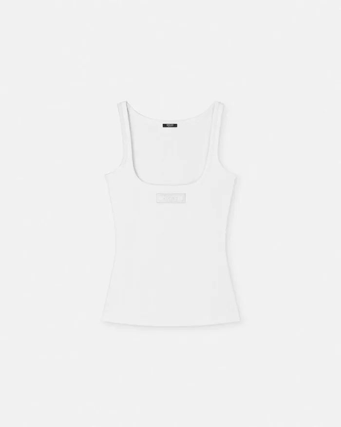 90s Vintage Logo Ribbed Tank Top White Women Versace Loungewear and Pajamas
