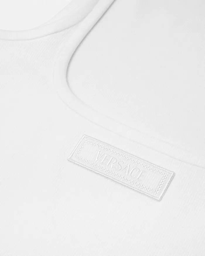 90s Vintage Logo Ribbed Tank Top White Women Versace Loungewear and Pajamas