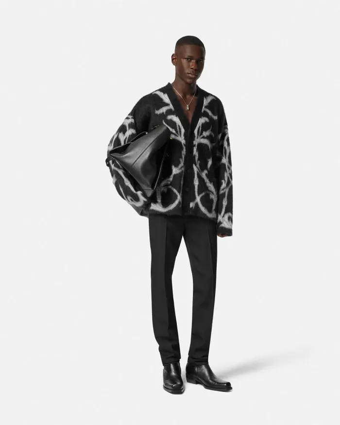Acanthus Leaves MohairBlend Cardigan Black Men Versace Knitwear