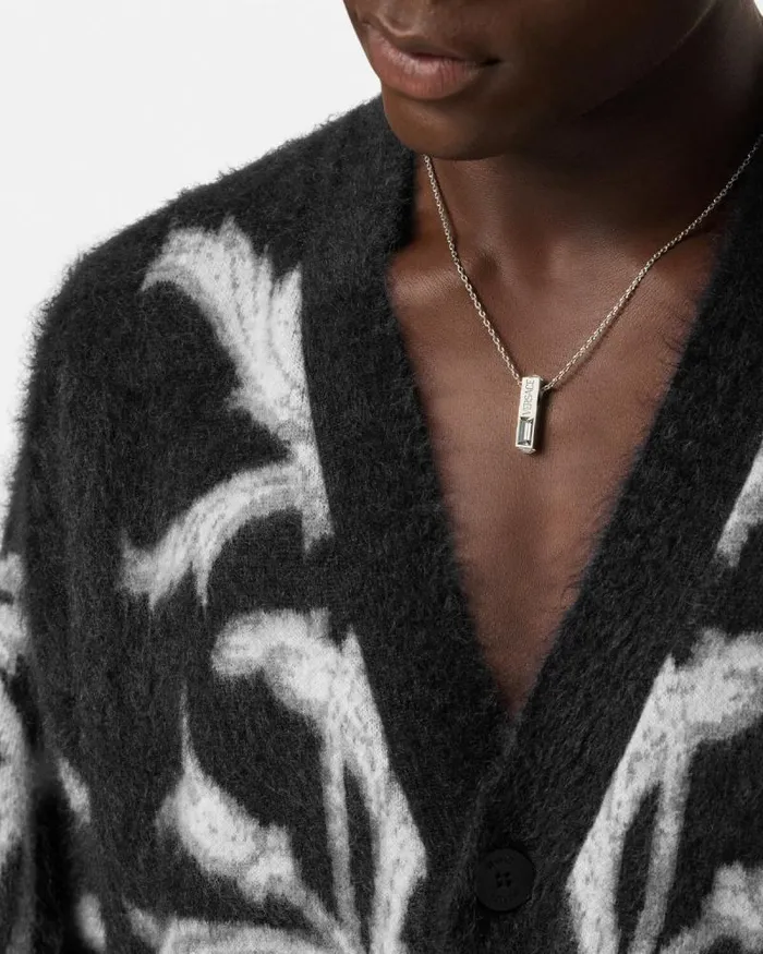 Acanthus Leaves MohairBlend Cardigan Black Men Versace Knitwear