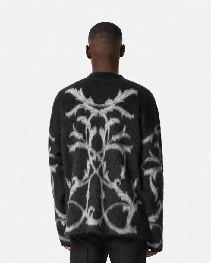 Acanthus Leaves MohairBlend Cardigan Black Men Versace Knitwear