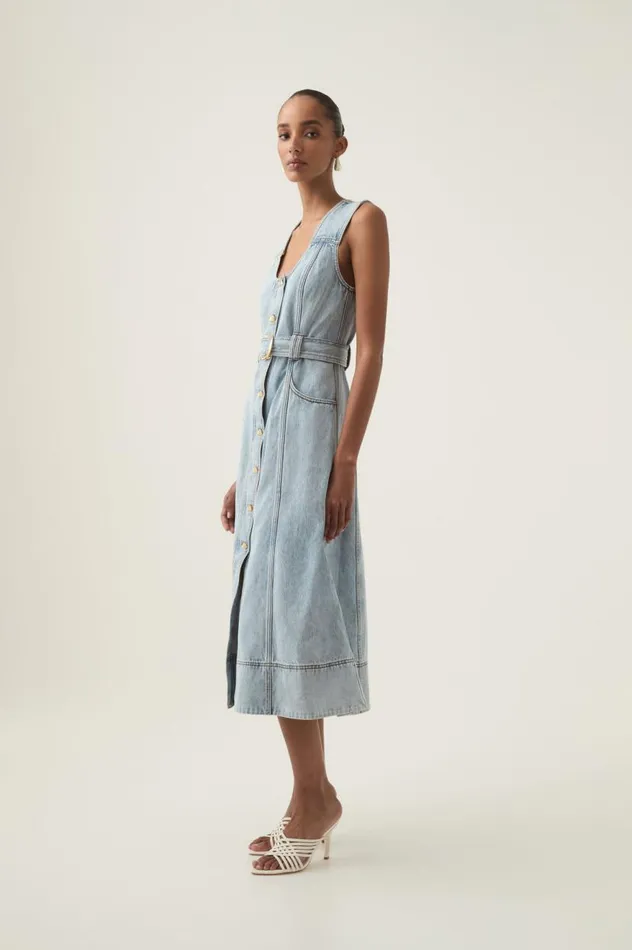 Aje Denim Aura Denim Midi Dress Sea Spray Wash 8211 Women