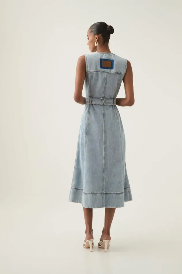 Aje Denim Aura Denim Midi Dress Sea Spray Wash 8211 Women