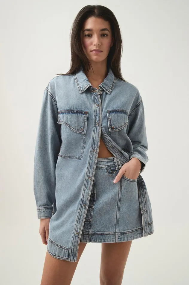 Aje Denim Corie Longline Denim Shirt Mum Wash 8211 Women