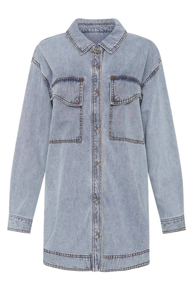 Aje Denim Corie Longline Denim Shirt Mum Wash 8211 Women