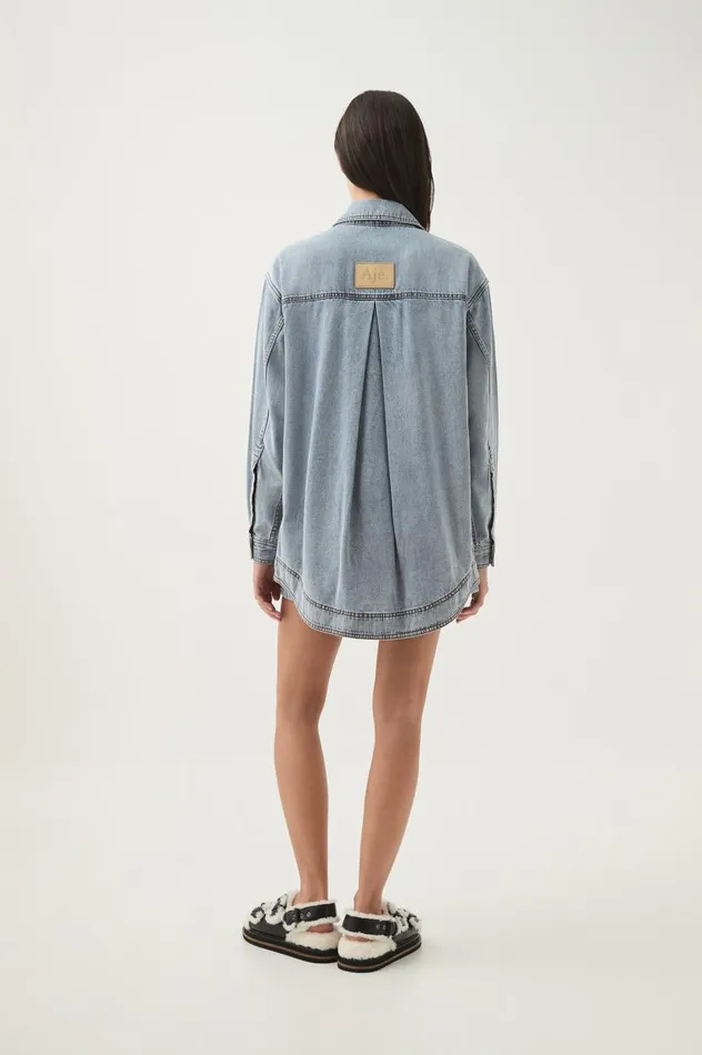 Aje Denim Corie Longline Denim Shirt Mum Wash 8211 Women