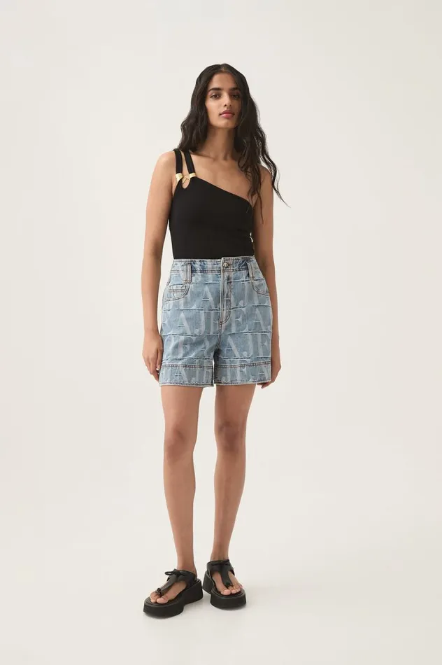 Aje Denim Nostalgia Jacquard Denim Short Coastal Logo Wash 8211 Women Aje Denim Nostalgia Jacquard Denim Short Coastal Logo Wash 8211 Women