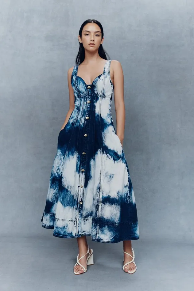 Aje Dresses Enigma Denim Midi Dress Tie Dye Indigo 8211 Women