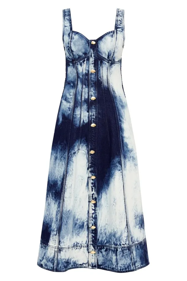 Aje Dresses Enigma Denim Midi Dress Tie Dye Indigo 8211 Women