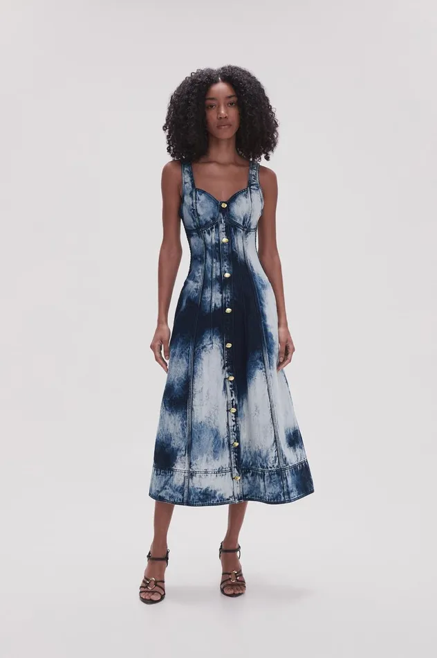 Aje Dresses Enigma Denim Midi Dress Tie Dye Indigo 8211 Women