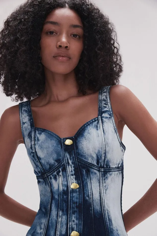 Aje Dresses Enigma Denim Midi Dress Tie Dye Indigo 8211 Women