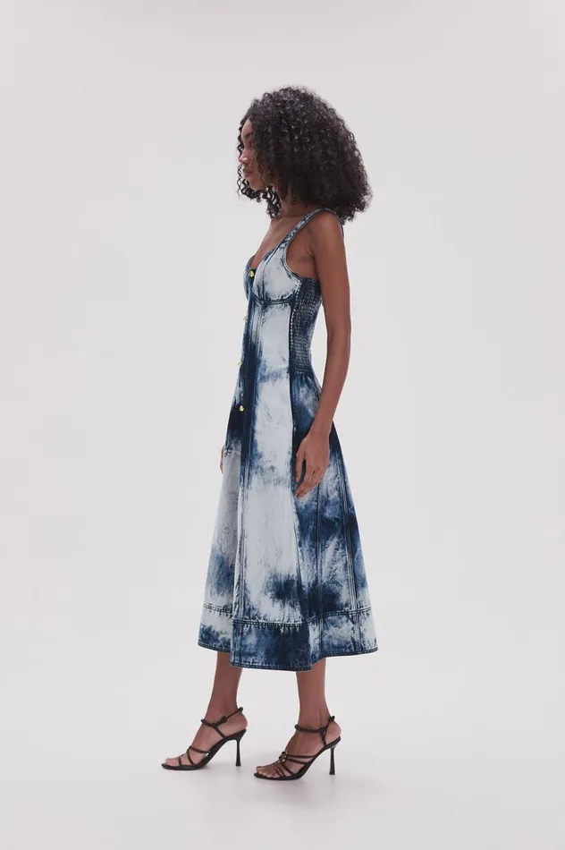 Aje Dresses Enigma Denim Midi Dress Tie Dye Indigo 8211 Women