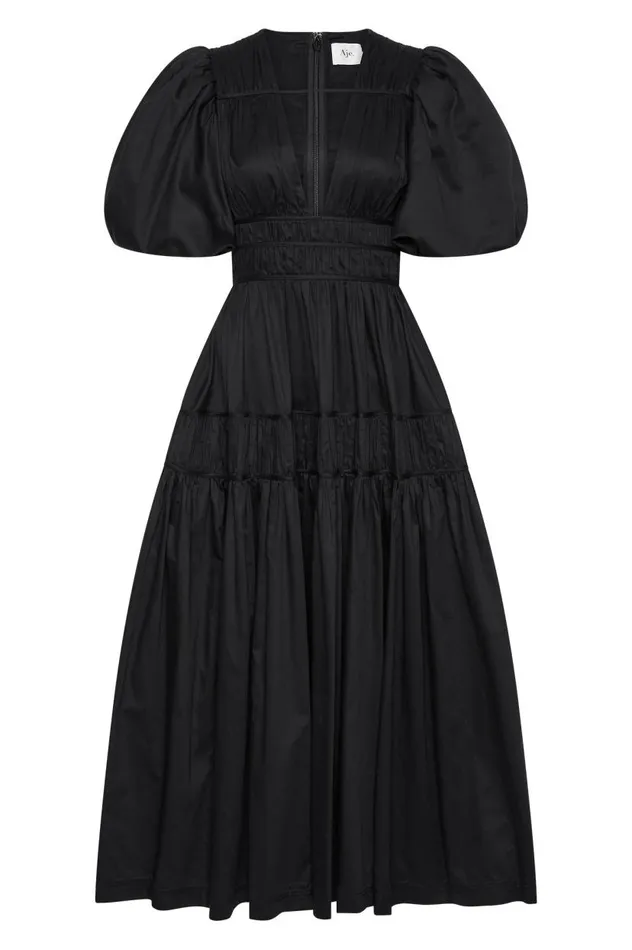 Aje Dresses Fallingwater Ruched Midi Dress Black 8211 Women Aje Dresses Fallingwater Ruched Midi Dress Black 8211 Women