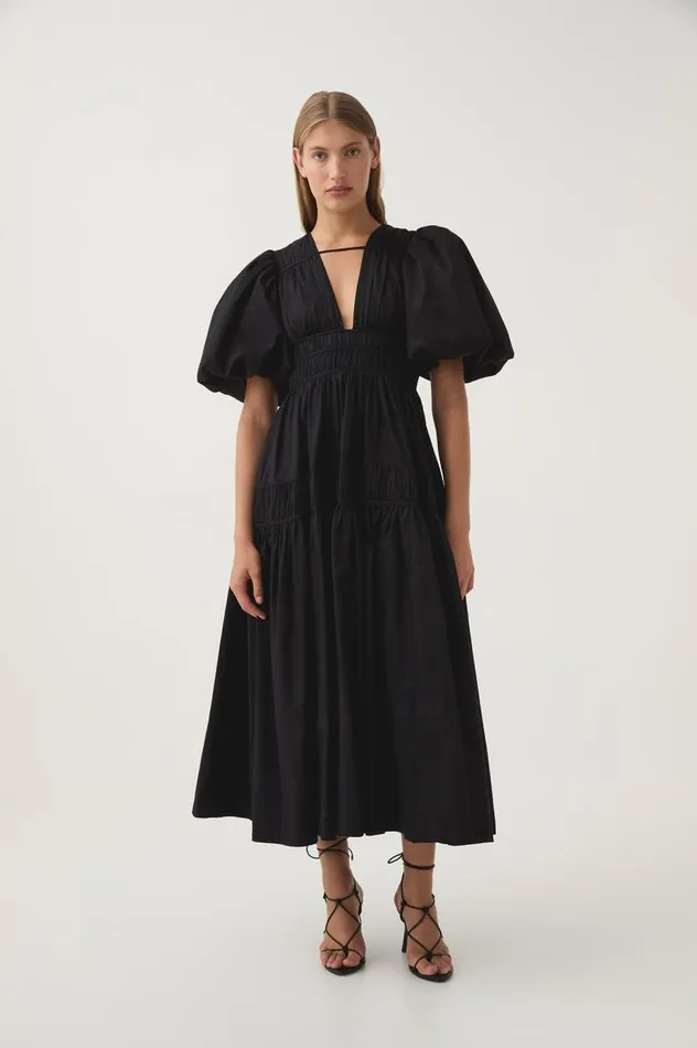 Aje Dresses Fallingwater Ruched Midi Dress Black 8211 Women Aje Dresses Fallingwater Ruched Midi Dress Black 8211 Women