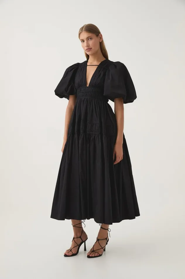 Aje Dresses Fallingwater Ruched Midi Dress Black 8211 Women Aje Dresses Fallingwater Ruched Midi Dress Black 8211 Women