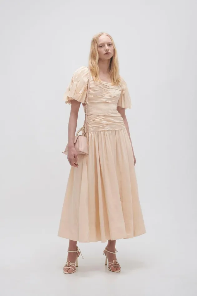 Aje Dresses Marianne Ruched Midi Dress Coconut Cream 8211 Women