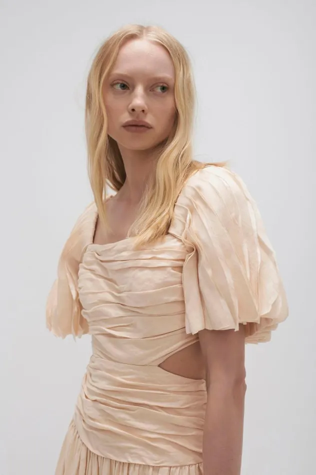 Aje Dresses Marianne Ruched Midi Dress Coconut Cream 8211 Women