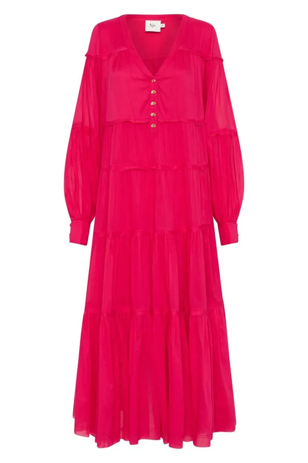 Aje Dresses Sally Tiered Plunge Midi Dress Hot Pink 8211 Women Aje Dresses Sally Tiered Plunge Midi Dress Hot Pink 8211 Women