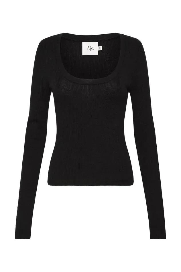 Aje Knitwear and Jumpers Alina Scoopneck Knit Top Black 8211 Women Aje Knitwear and Jumpers Alina Scoopneck Knit Top Black 8211 Women