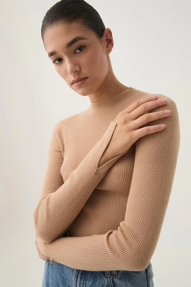 Aje Knitwear and Jumpers Carolina Rib Knit Top Ecru Beige 8211 Women