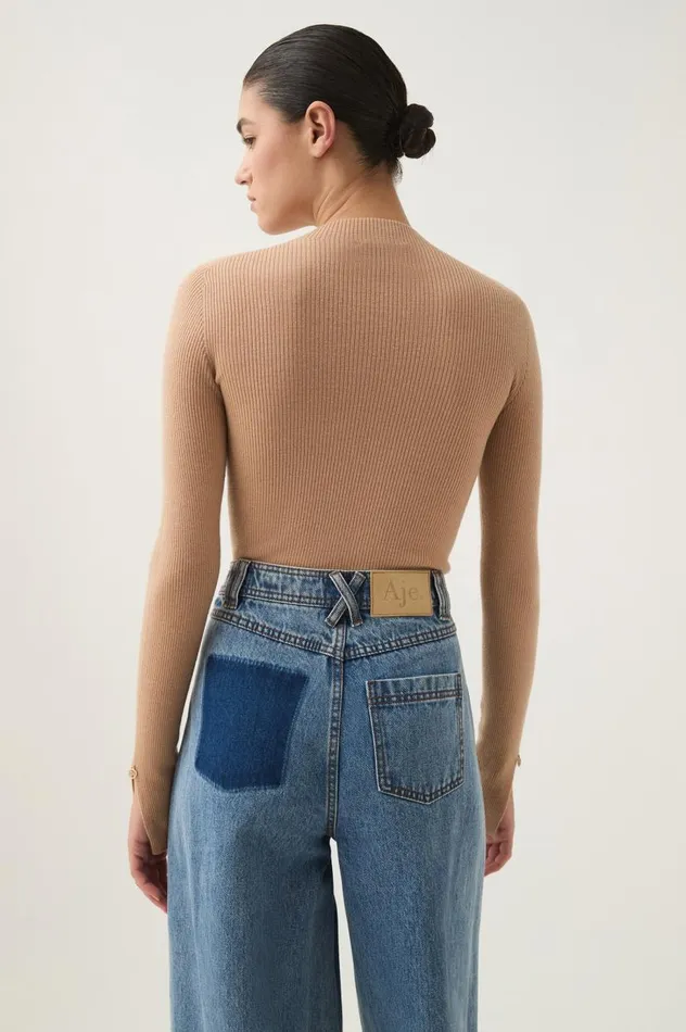 Aje Knitwear and Jumpers Carolina Rib Knit Top Ecru Beige 8211 Women Aje Knitwear and Jumpers Carolina Rib Knit Top Ecru Beige 8211 Women
