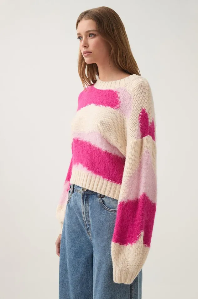 Aje Knitwear and Jumpers Enfold Jacquard Knit Eggshell Pink Multi 8211 Women