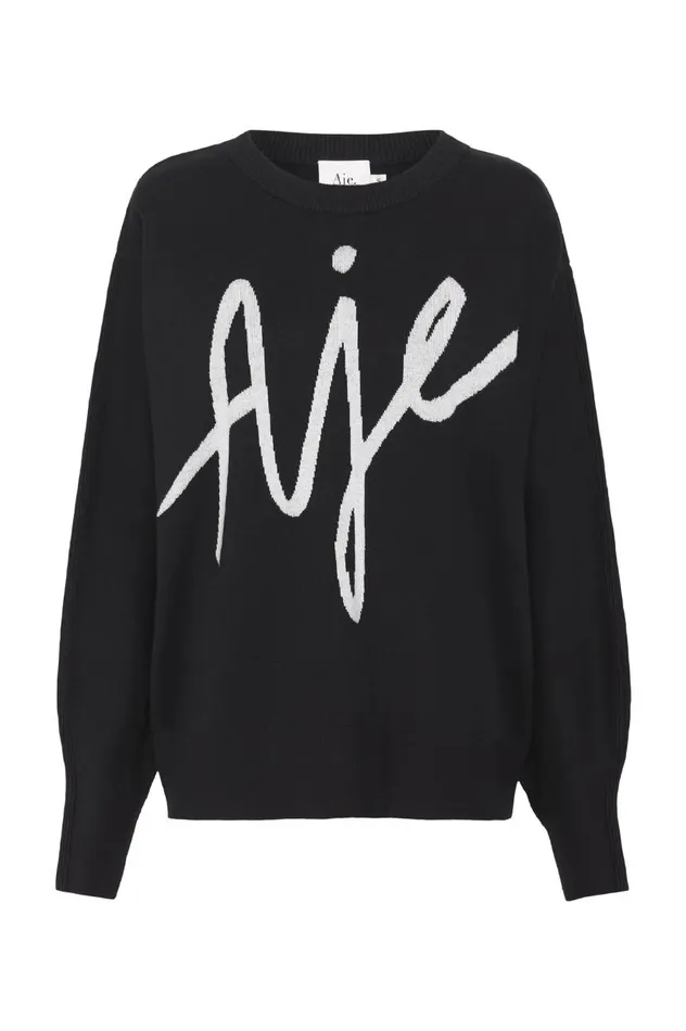 Aje Knitwear and Jumpers Equation Knit Crew Jumper Blackwhite 8211 Women