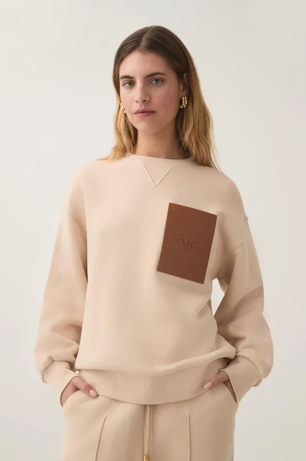 Aje Knitwear and Jumpers Flores Crew Sweatshirt Sandstone 8211 Women