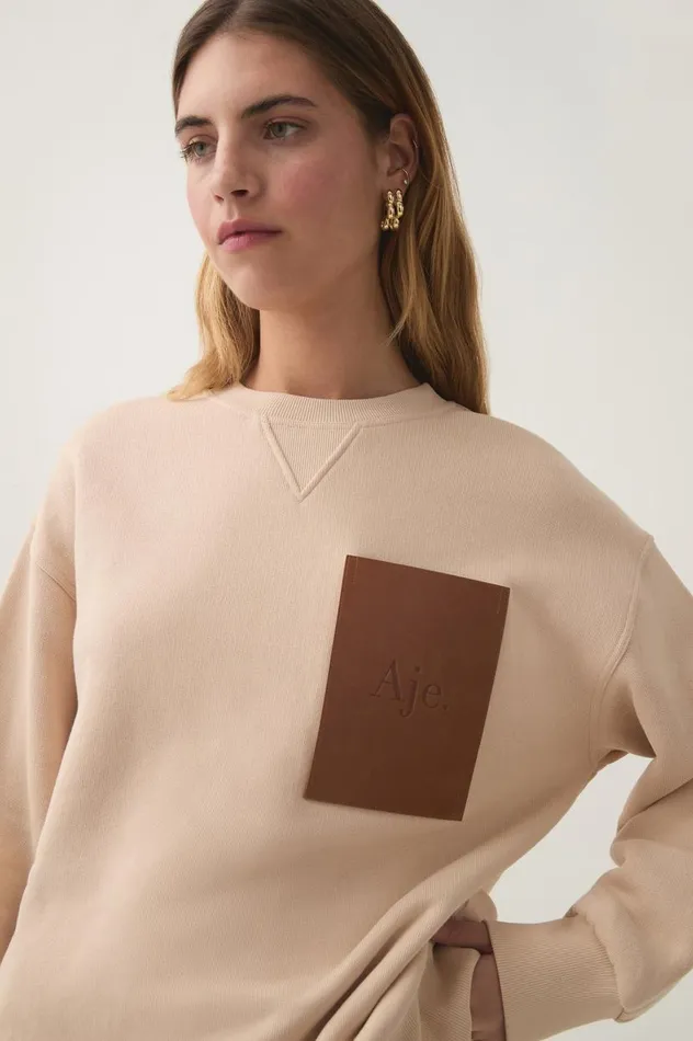 Aje Knitwear and Jumpers Flores Crew Sweatshirt Sandstone 8211 Women Aje Knitwear and Jumpers Flores Crew Sweatshirt Sandstone 8211 Women