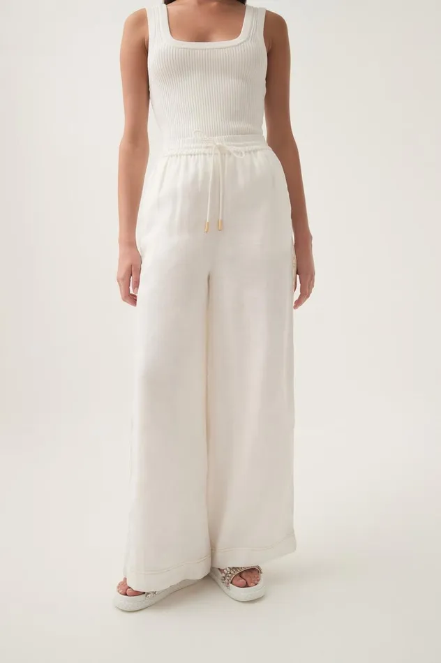 Aje Pants Imogen Logo Linen Pant Ivory 8211 Women