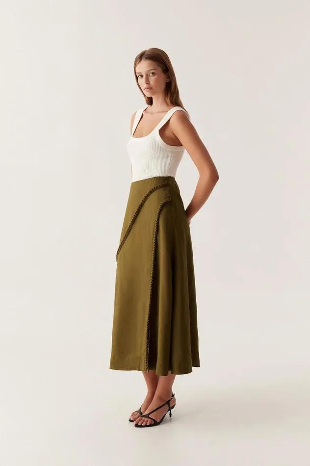 Aje Skirts Arbour Whipstitch Midi Skirt Deep Olive 8211 Women Aje Skirts Arbour Whipstitch Midi Skirt Deep Olive 8211 Women